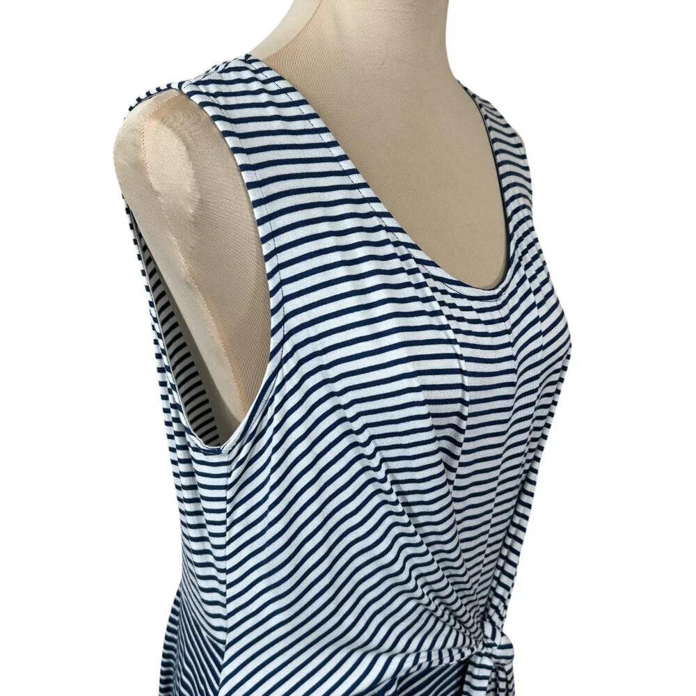 C Est. 1946 NWT Navy Blue White Stripe Sleeveless Tie Accent Dress Size 14/16W - Picture 5 of 9